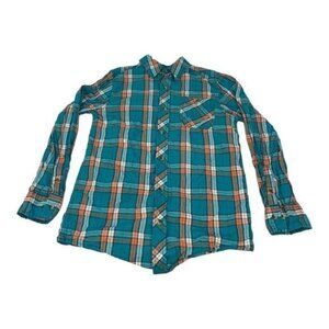 Arizona Jean Co. Plaid Button-Up Shirt XL 14/16 Teal Orange Long Sleeve Cotton